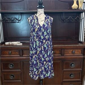 CHLOE + RENE Navy Blue Sleeveless V-Neck Dress Starfish Pattern Sz M